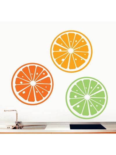 Vinilo decorativo de frutas para cocinas 
naranja y limones tropicales