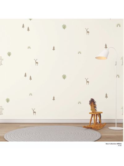 Papel de colgadura adhesivo para Habitaciones de MINI PRINT NIÑOS UNISEX - Pinos y Alces.