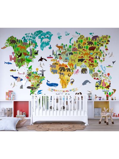 Papel de colgadura adhesivo para Habitaciones de MAPAS INFANTIL - Map Animales.