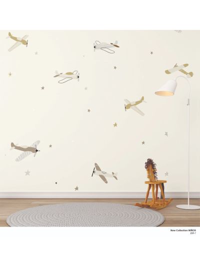 Papel de colgadura adhesivo para Habitaciones de MINI PRINT NIÑOS UNISEX - Avionetas y Estrellas.