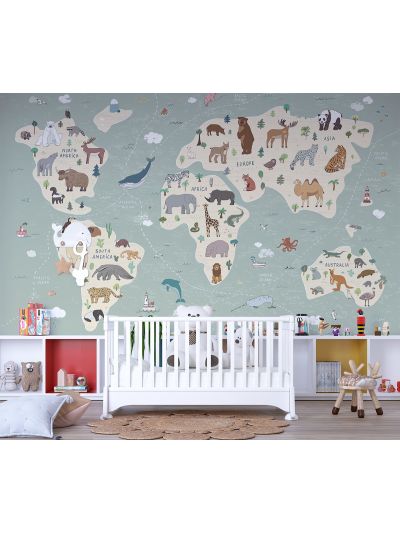 Papel de colgadura adhesivo para Habitaciones de MAPAS INFANTIL - Canguro y Camello.