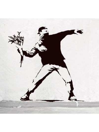 Vinilo decorativo Banksy- Manifestante lanza flores