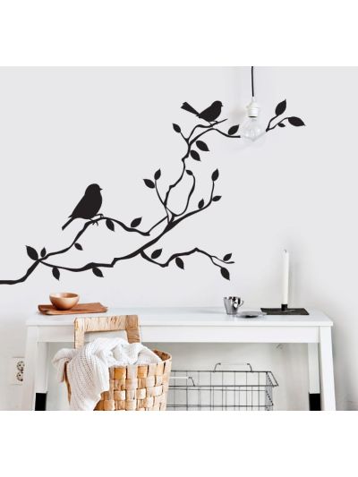 Vinilo decorativo naturaleza de arboles con pájaros