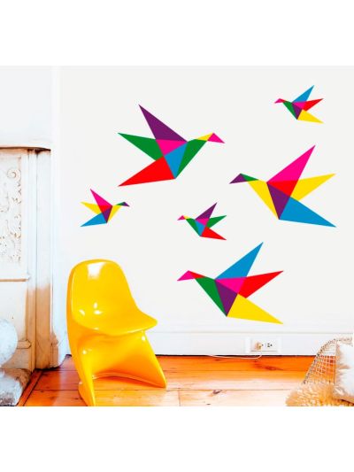 Vinilo decorativo de pájaros de papel en origami en colores