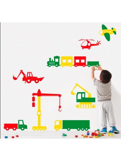 Vinilo decorativa infantil de maquinas de construcción