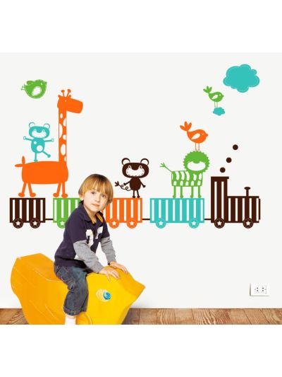 Vinilo decorativo infantil trencito con animales de la selva