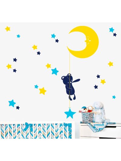 Vinilo decorativo infantil osito, luna y estrellas. Dulces sueños