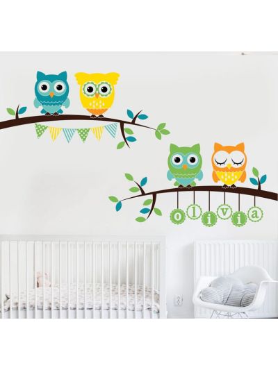 Vinilo Decorativo infantil Búhos Ramas