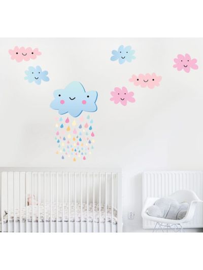 Vinilo Decorativo Infantil Nubes Y Lluvia