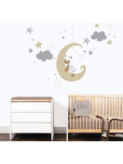 Vinilo decorativo Infantil Osito, estrellas y Luna.