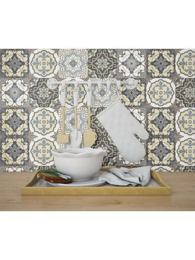 Vinilo decorativo de baldosas para paredes y pisos tipo mosaico (Set x 24 unidades). Colección COMTAL 
