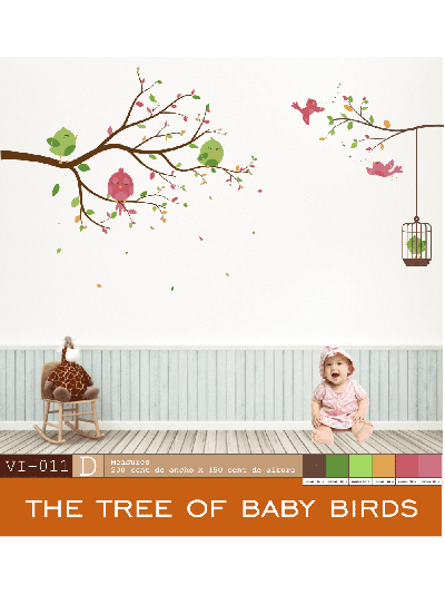Vinilo Decorativo Infantil El Árbol De Los Pájaros Bebés