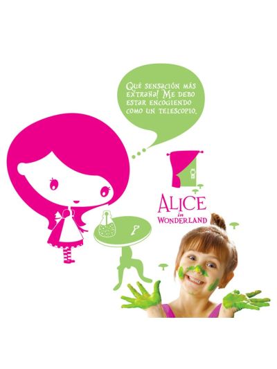 Vinilo infantil de caricatura de Alicia  en el País de las maravillas.