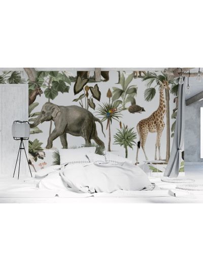 Papel de colgadura infantil de animalitos de la selva tropical-fondo-gris claro