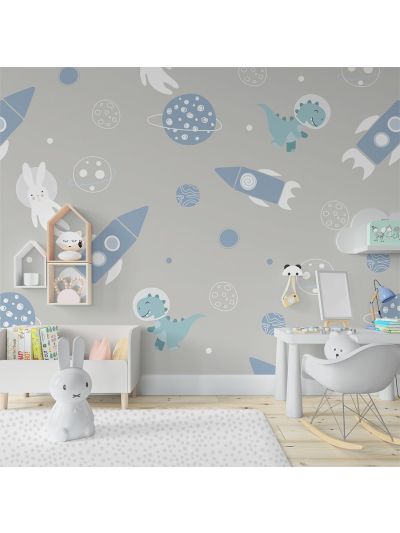 Papel de colgadura infantil de galaxia-gris-azul.