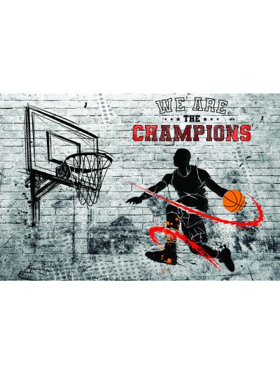 Papel de colgadura Juvenil con pared de ladrillos de  baloncesto rojo, naranja y negro