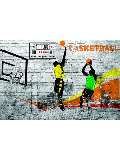 Papel de colgadura Juvenil Con fondo de pared de ladrillo baloncesto Amarillo-Orange