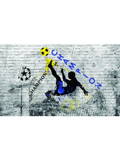 Papel de colgadura para niños y jóvenes. Pared de ladrillos tipo grafiti fútbol azul-amarillo