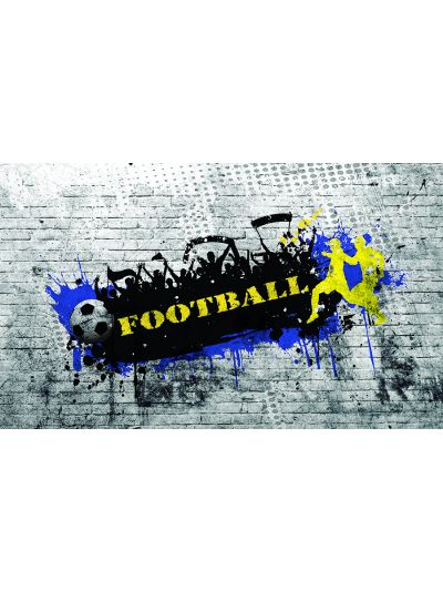 Papel de colgadura Juvenil Con fondo de pared de ladrillo de deportes, fútbol azul-amarillo