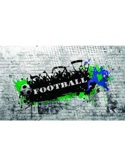 Papel de colgadura para niños y jóvenes. Pared de ladrillos tipo grafiti fútbol-azul-azul