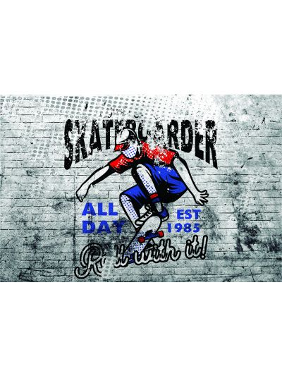 Papel de colgadura para niños y jóvenes. Pared de ladrillos tipo grafiti SKATER-Red-Blue