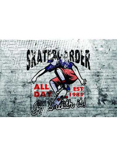 Papel de colgadura para niños y jóvenes. Pared de ladrillos tipo grafiti  SKATER-Red-Blue