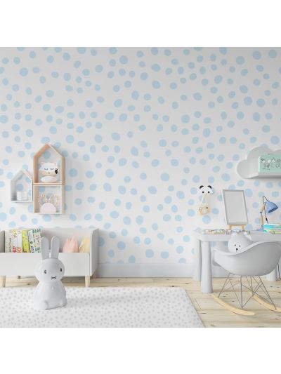 Papel de colgadura infantil triangular estampado con manchitas azul claro