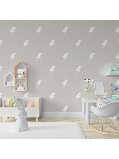 Papel de colgadura infantil triangular estampado con mini rayos en gris y blanco