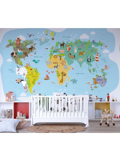 Papel de colgadura adhesivo para Habitaciones de MAPAS INFANTIL -  Mundo Animal.