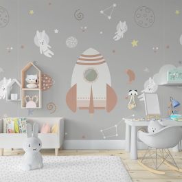 Papel De Colgadura Infantil De Galaxia Y Cohete - Gris - Rosa ...